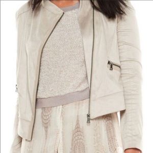Elie Tahari Faux-suede Ivory Moto Jacket